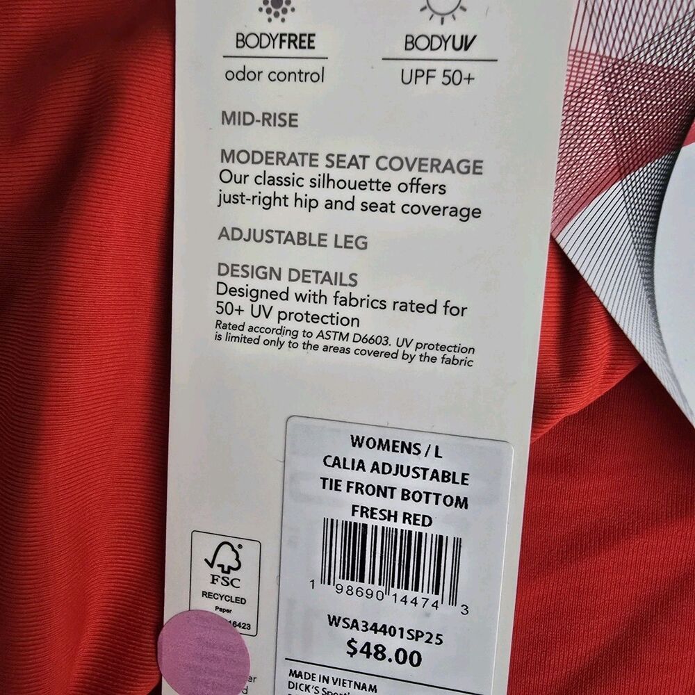 CALIA Women's Fresh Red U-bar Halter Top & Adjustable Tie Front Bikini Sz L New - Picture 3 of 4